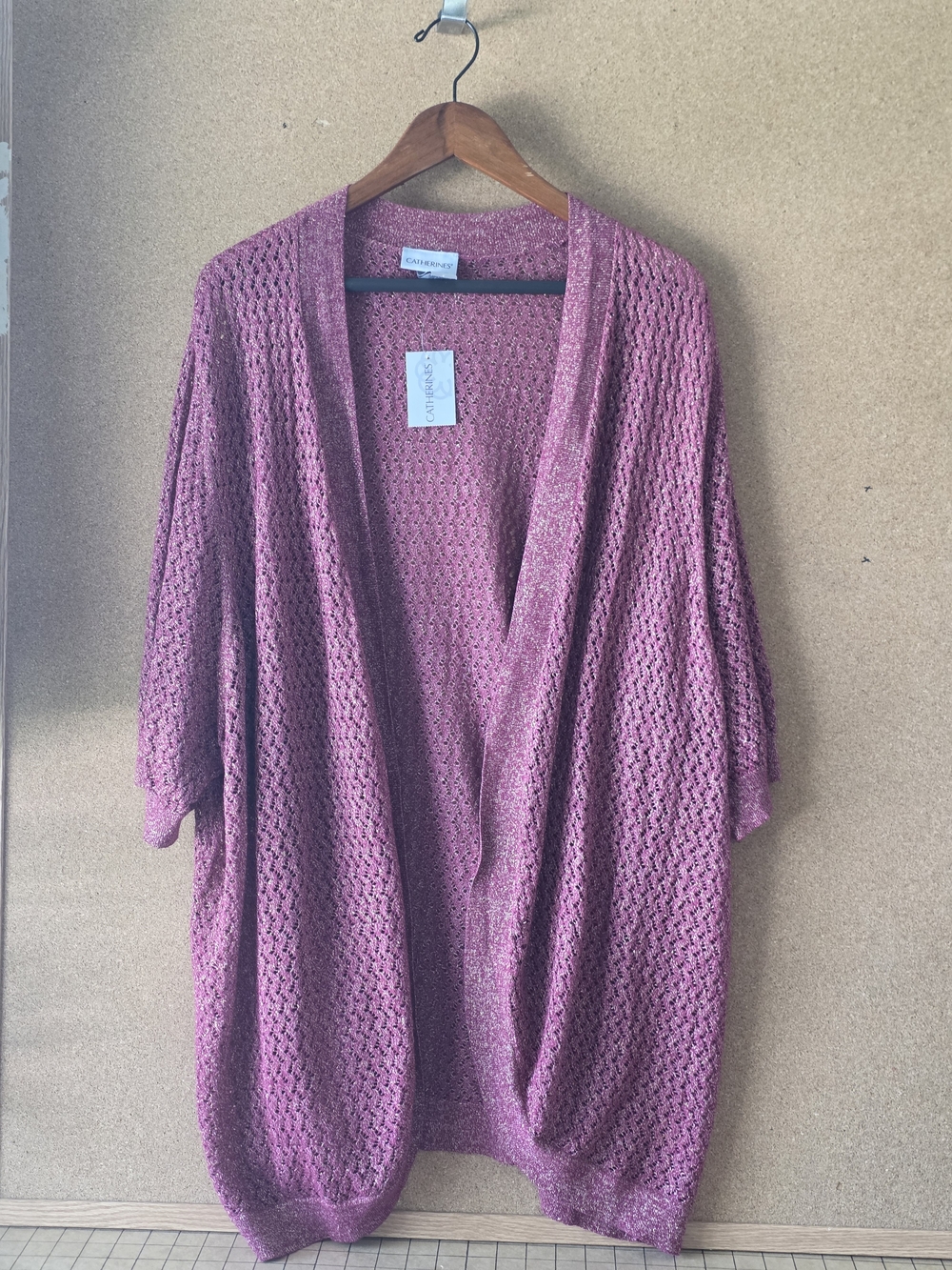 Catherines NWT Shimmer Open Knit Cardigan Sweater 4X Pink Purple